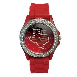 TEXAS LONE STAR STATE Women's SILICONE WATCH Rhinestones Red - NEW BATTERY